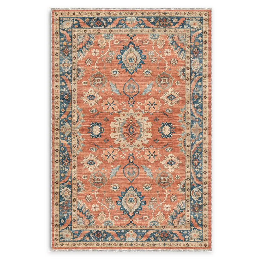 Refined Medallion Warm Orange Traditional Washable Rug