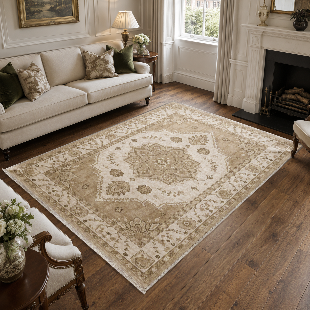 RW302702 washable chenille area rug, room scene