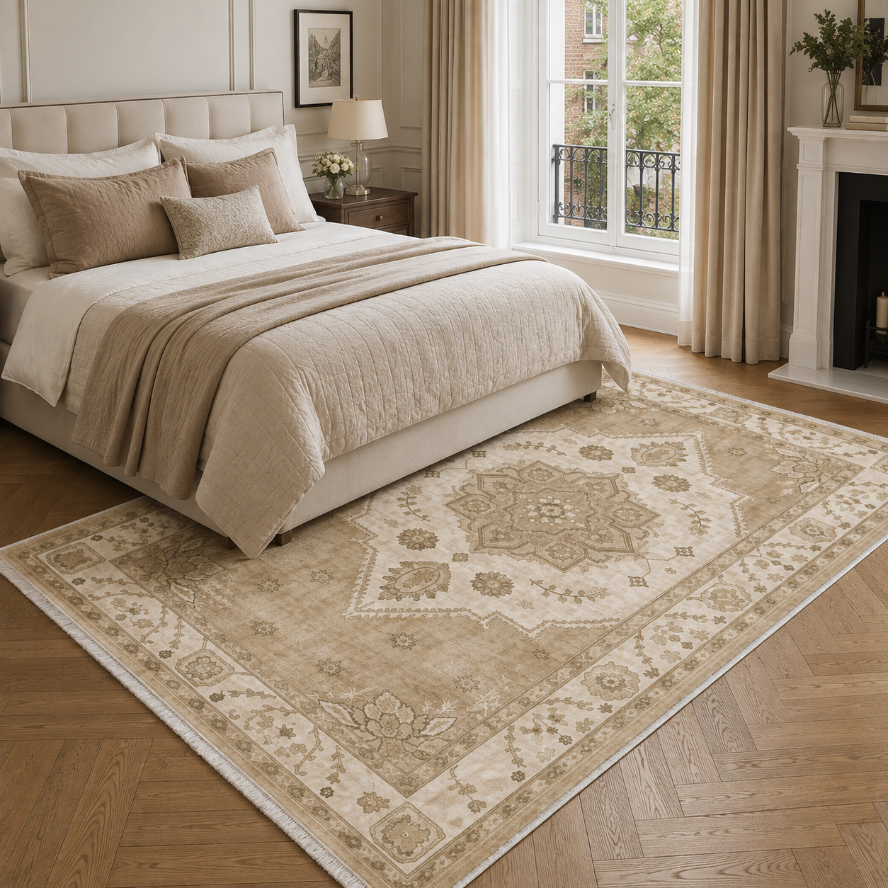 RW302702 washable chenille area rug, room scene