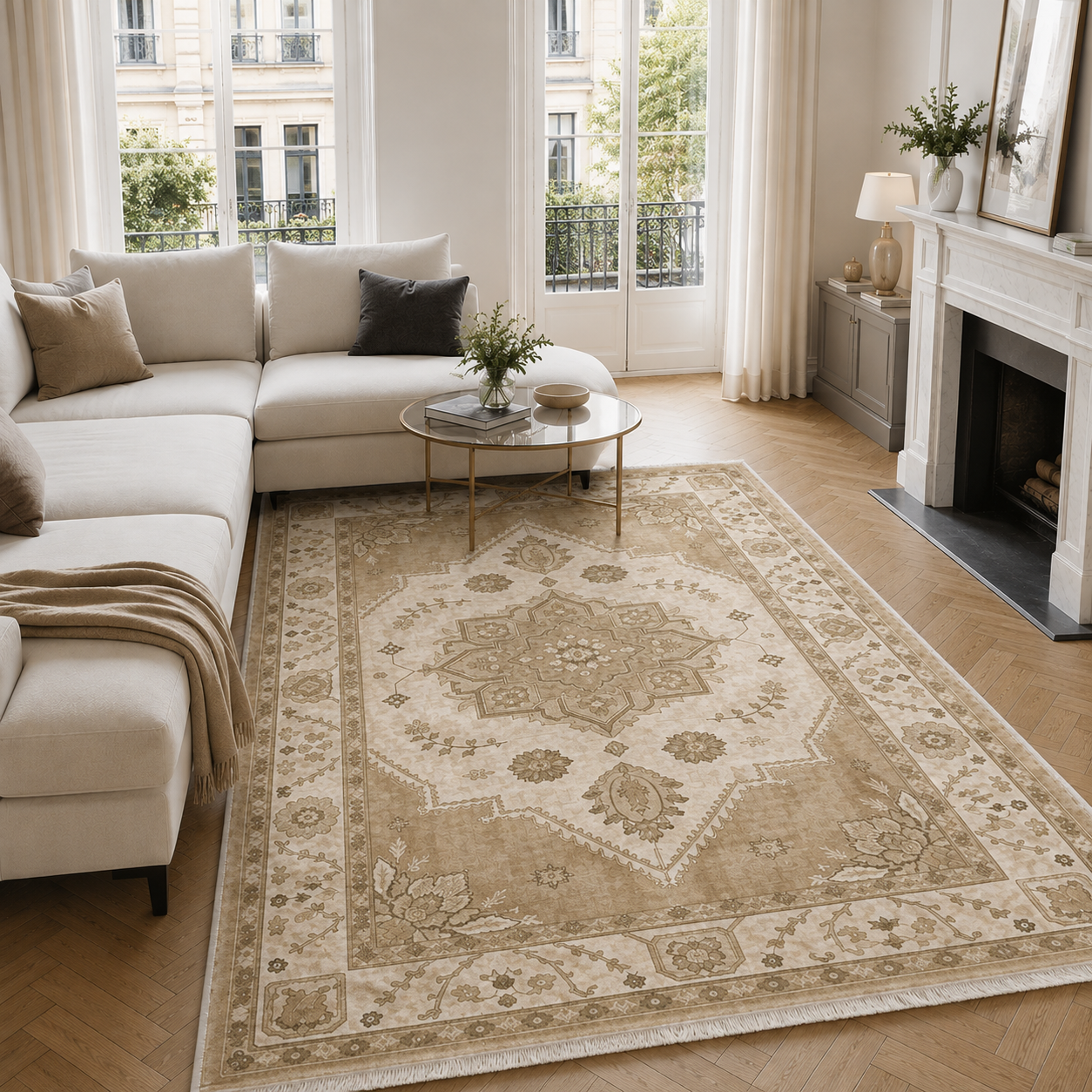 RW302702 washable chenille area rug, room scene