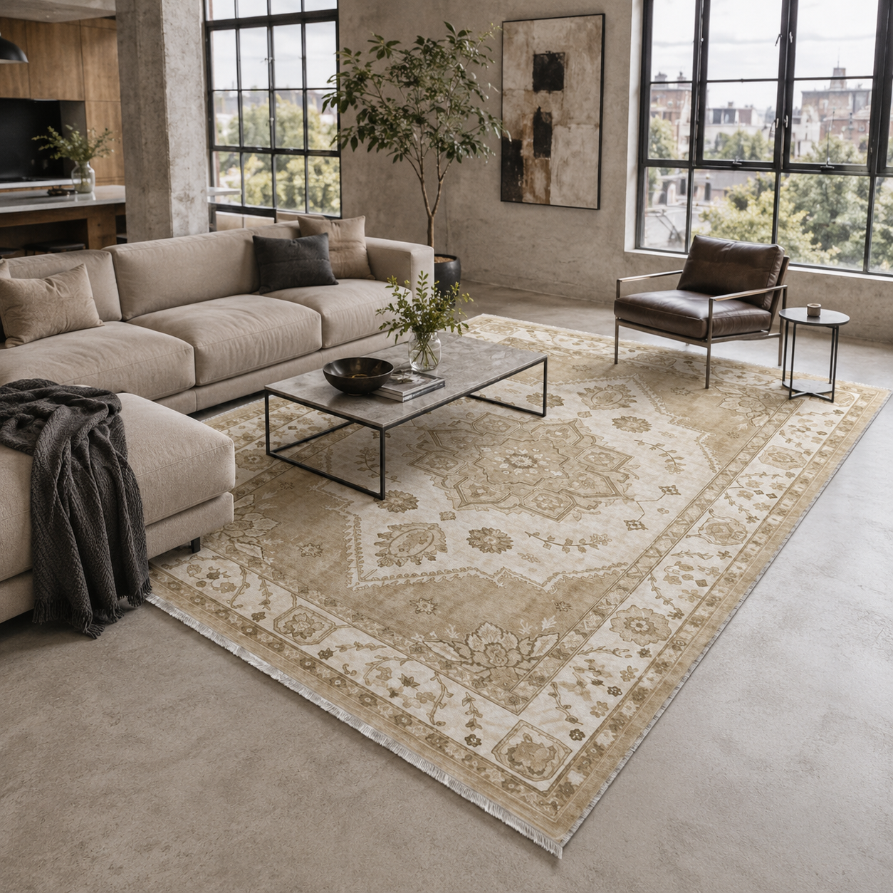RW302702 washable chenille area rug, room scene