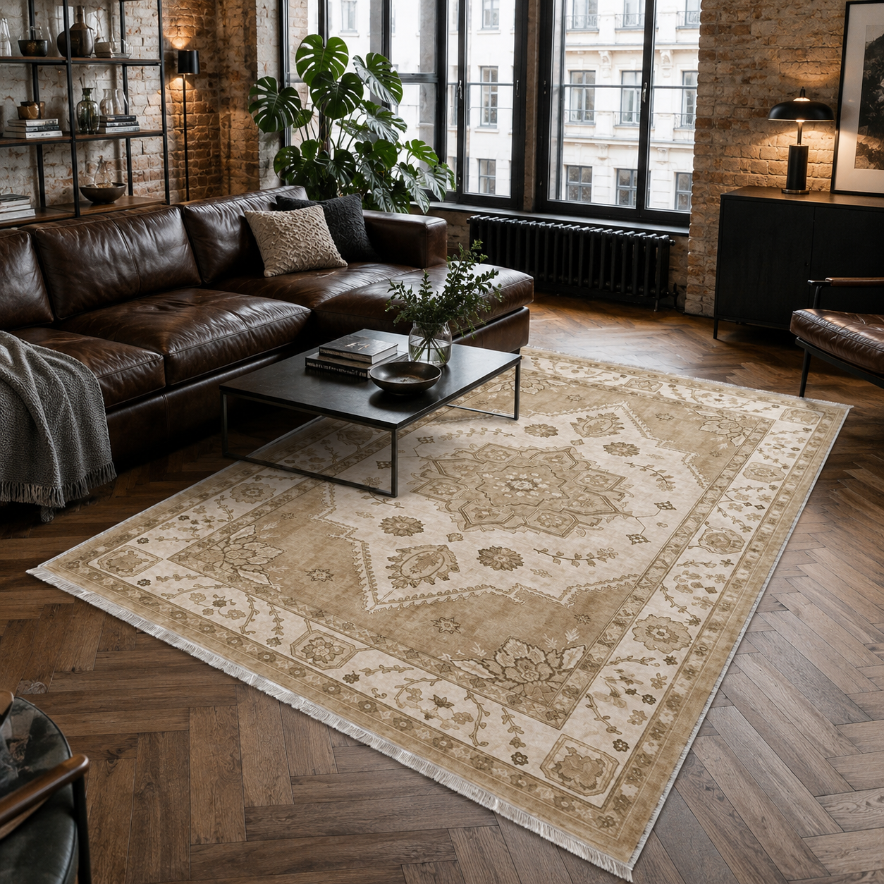 RW302702 washable chenille area rug, room scene