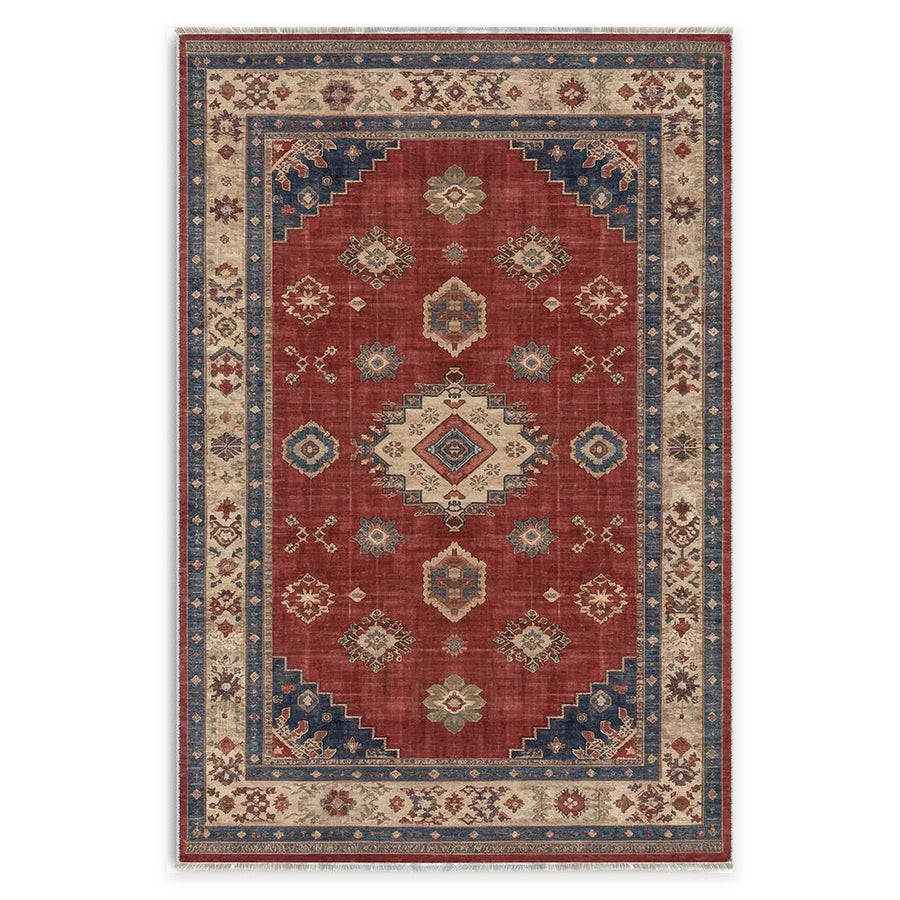 Heritage Medallion Crimson Red Traditional Washable Rug
