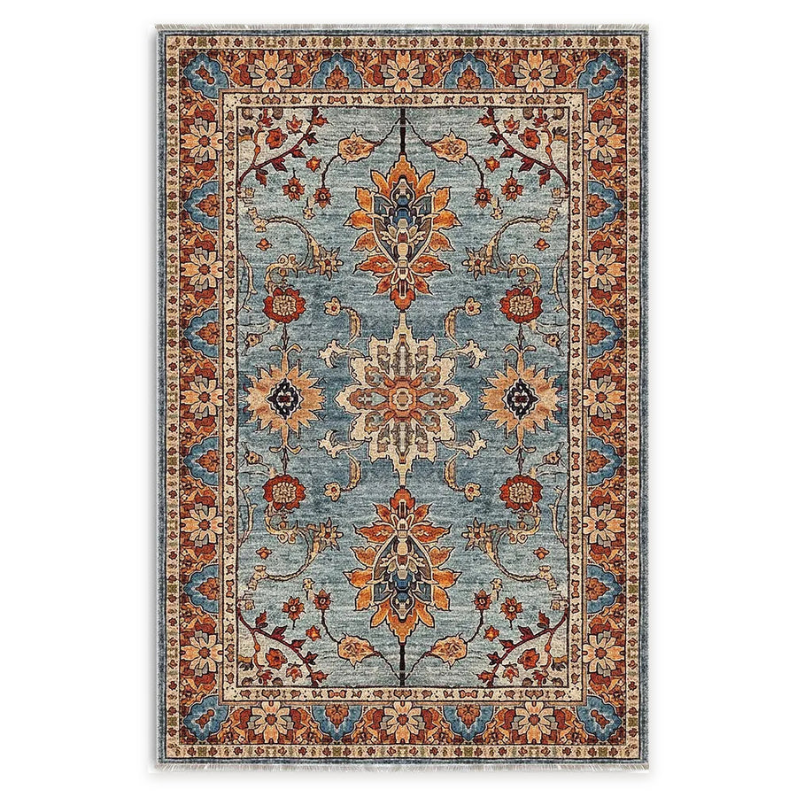 Symmetric Diamonds Navy Blue Traditional Washable Rug