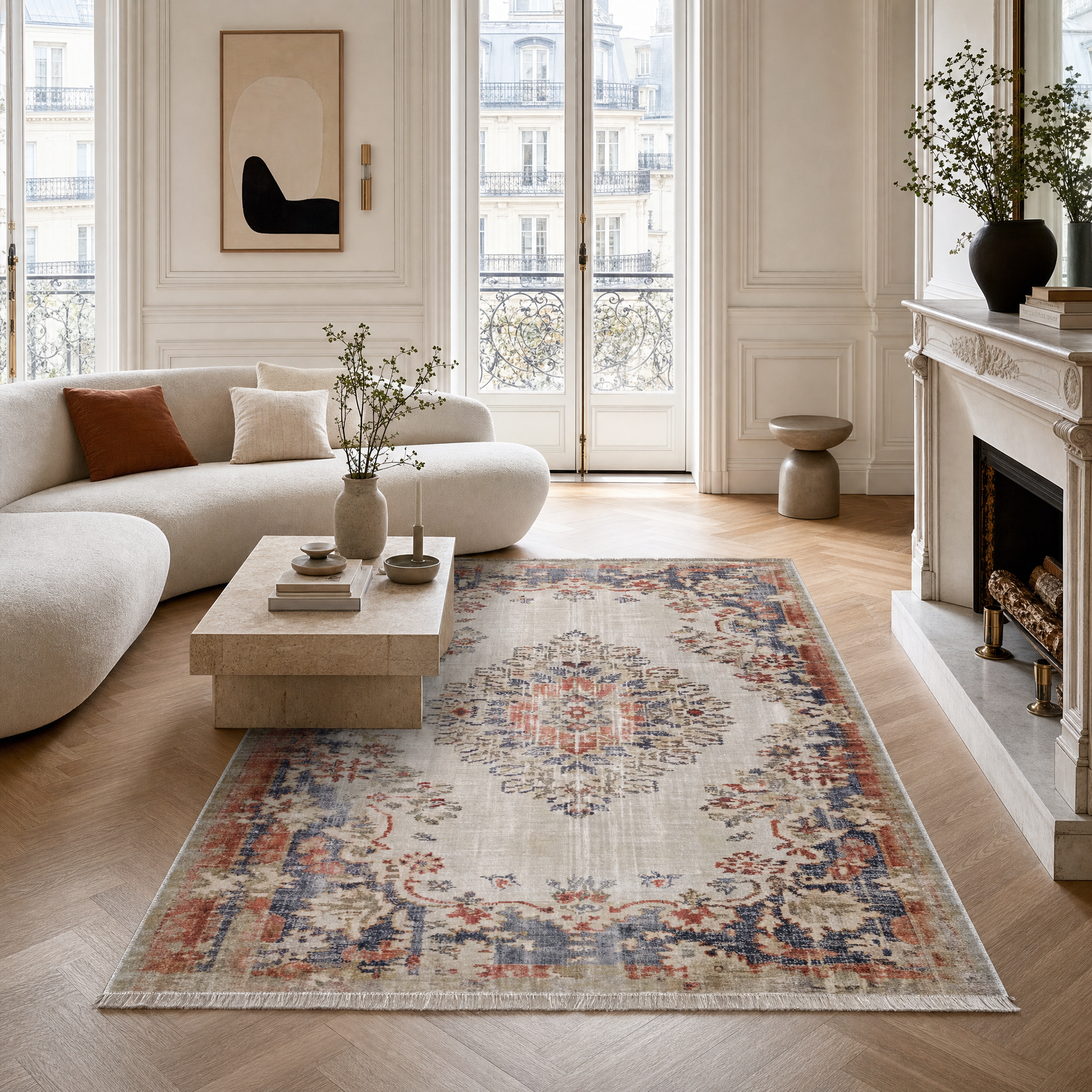 RW3035 washable chenille area rug in a modern living room