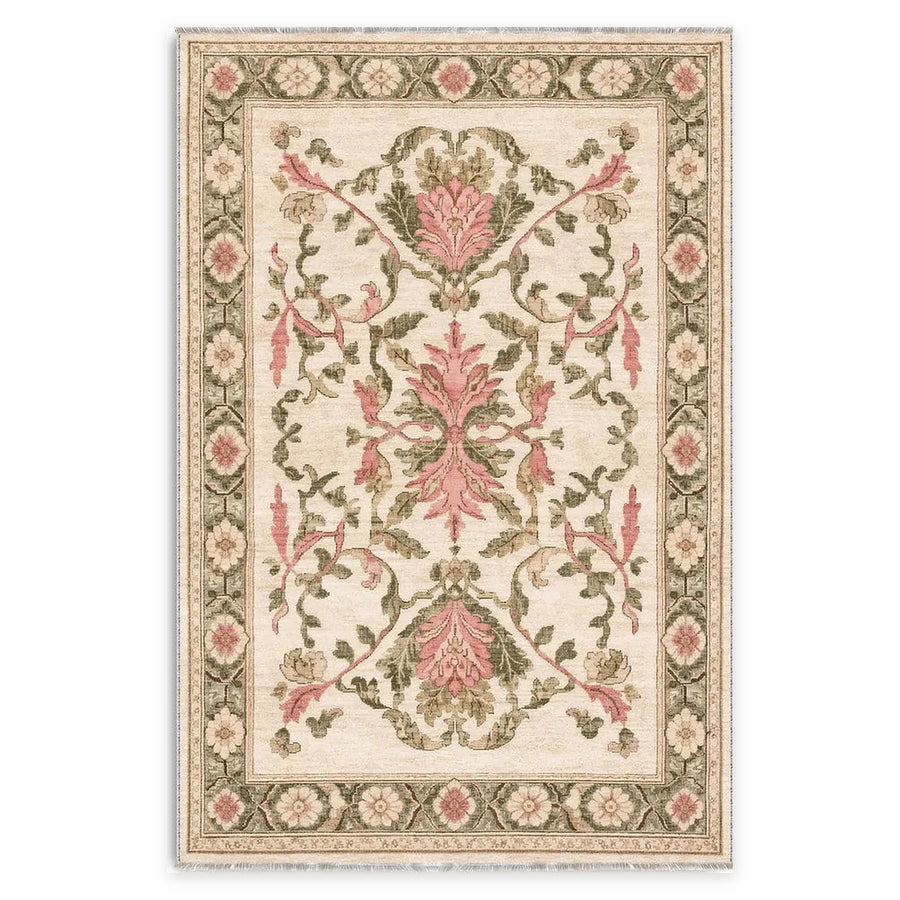 Rhythmic Lattice Soft White Floral Washable Rug