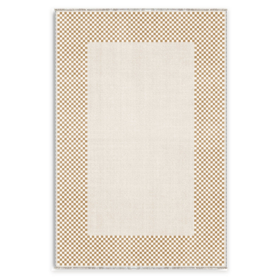Meander Creme Geometrischer Waschbarer Teppich