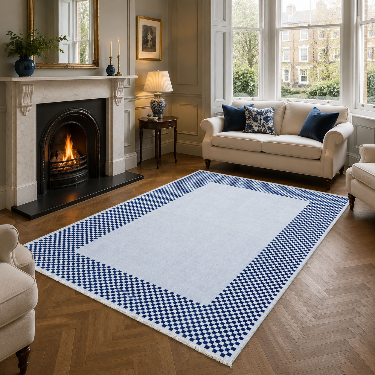 RW3047503 washable chenille area rug, room scene