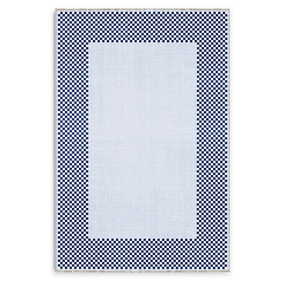Detailed Geometry Deep Blue Washable Rug