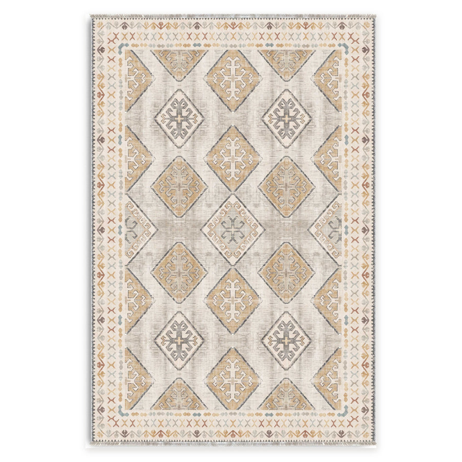 Deep Medallion Off White Traditional Washable Rug
