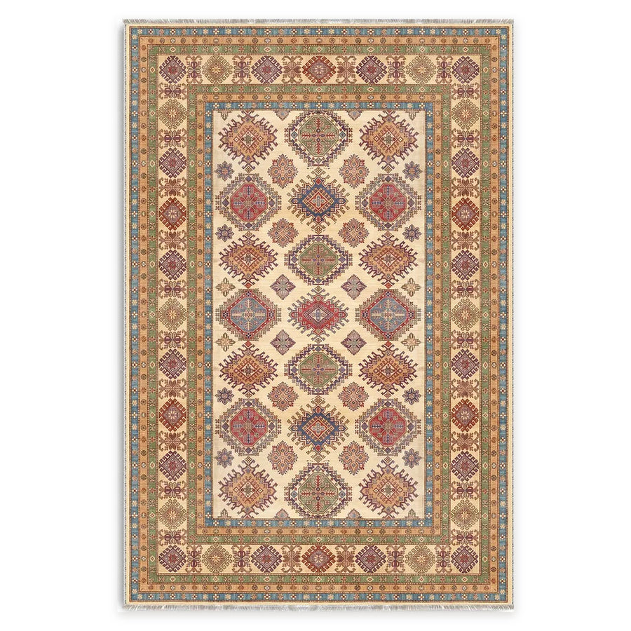 Balanced Geometry Warm White Heritage Washable Rug