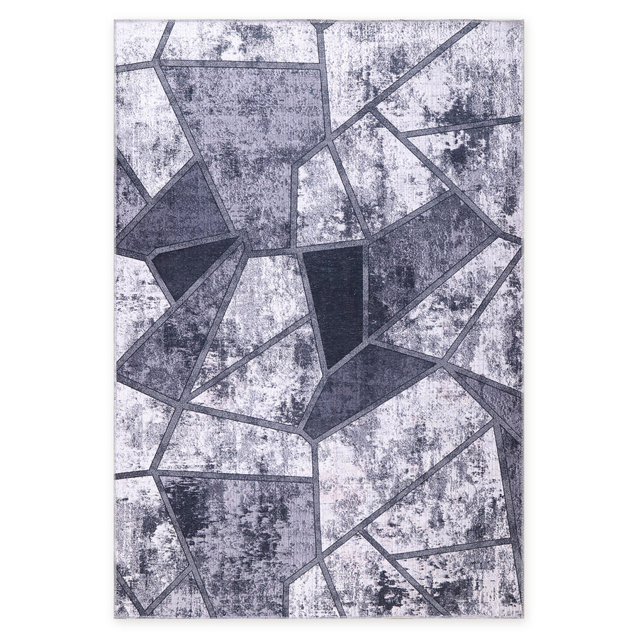 Symmetric Stripes Mid Grey Abstract Washable Rug
