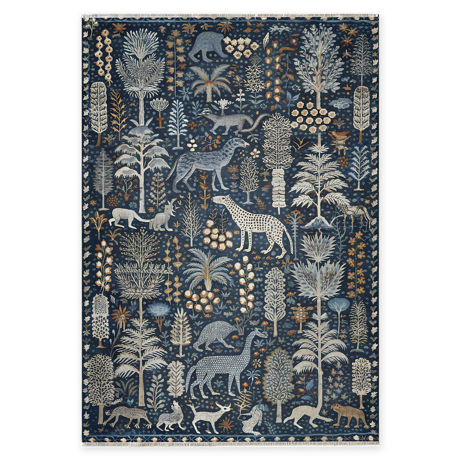 Archive Border Bright Blue Heritage Washable Rug