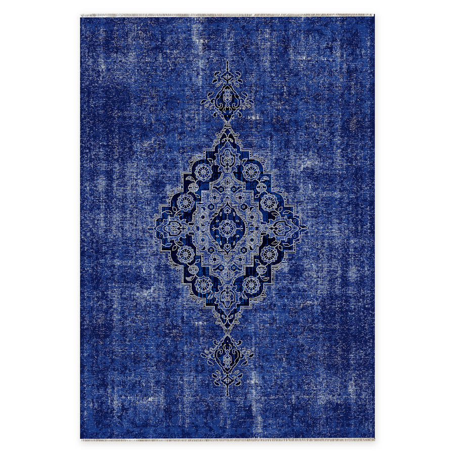 Abstract Heritage Indigo Blue Washable Rug