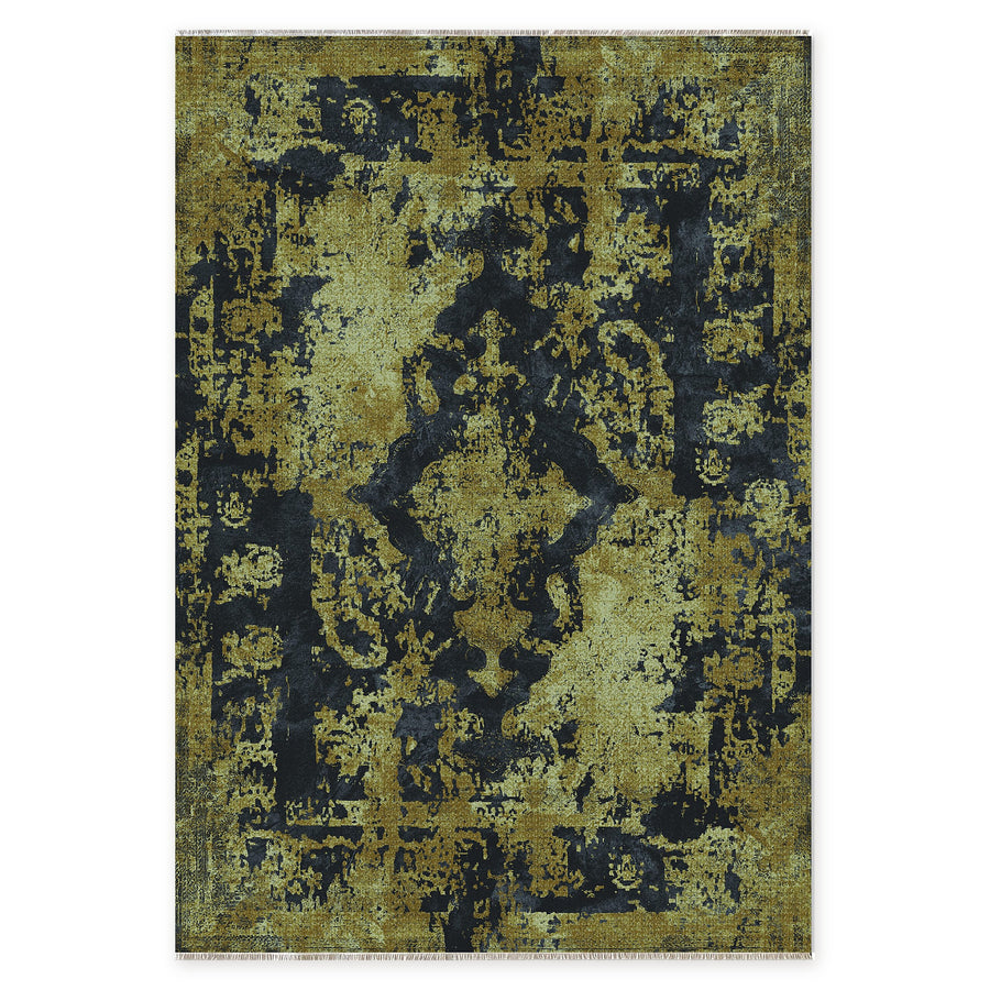Patterned Patina Dark Grey Vintage Washable Rug
