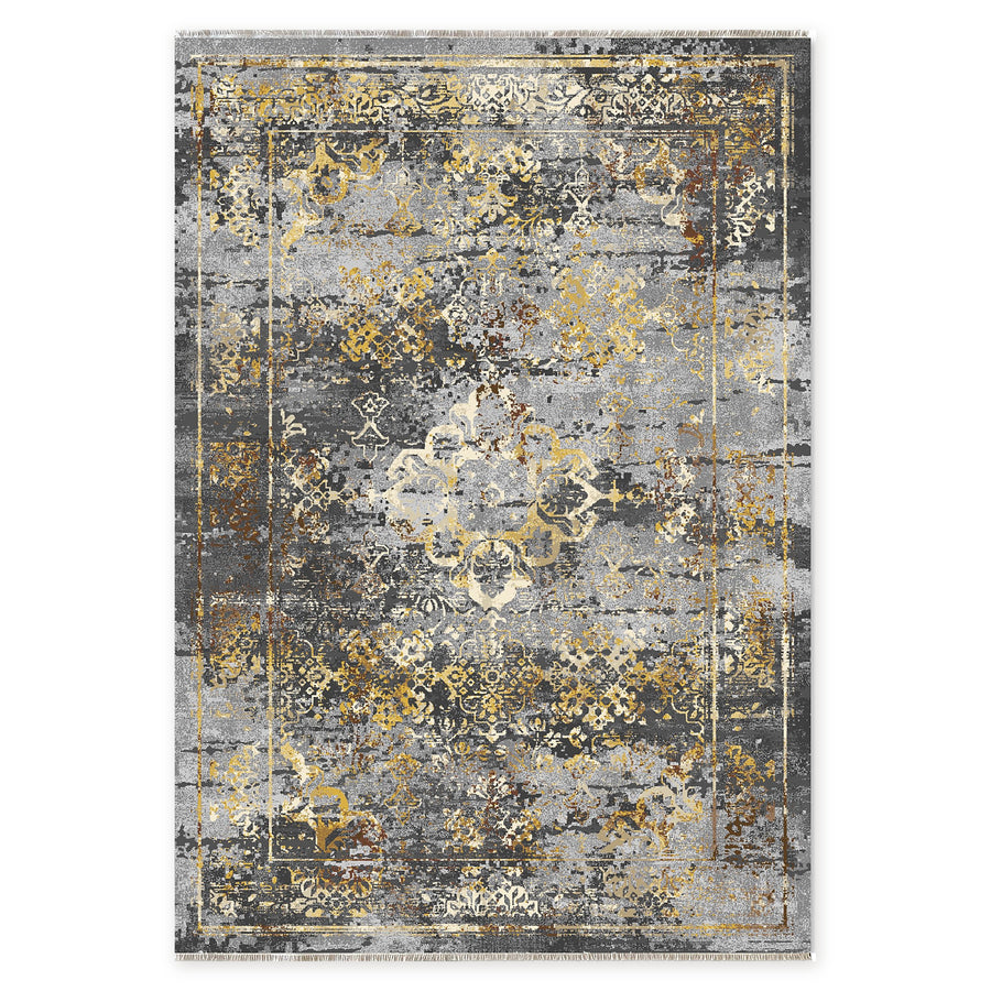 Heritage Medallion Slate Grey Traditional Washable Rug