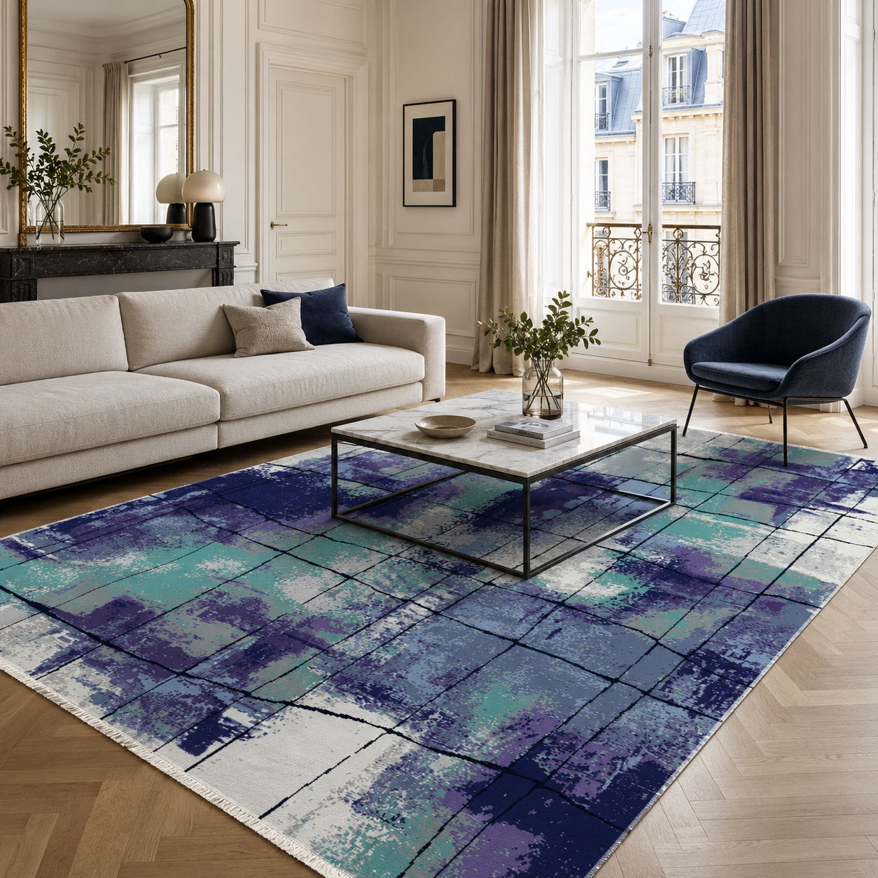RW7031 washable chenille rug texture and pattern detail