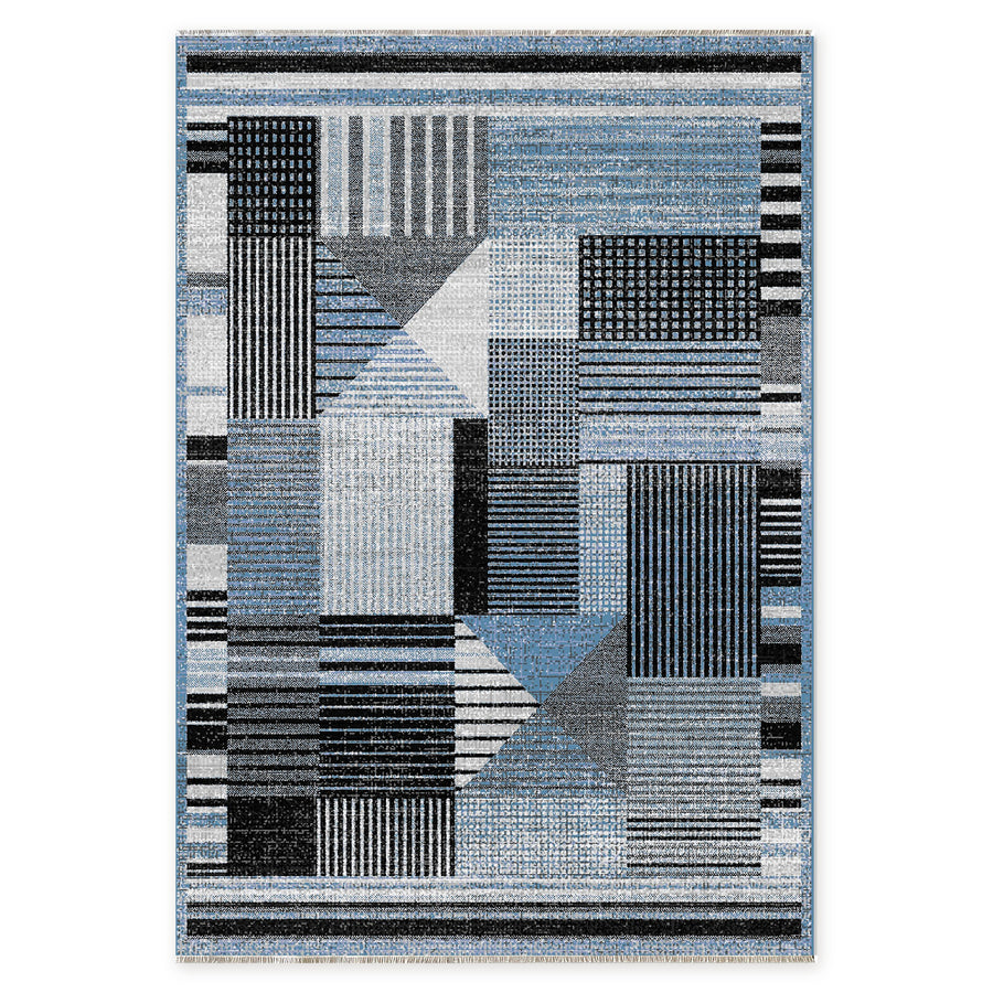 Parlour Linework Navy Blue Modern Washable Rug