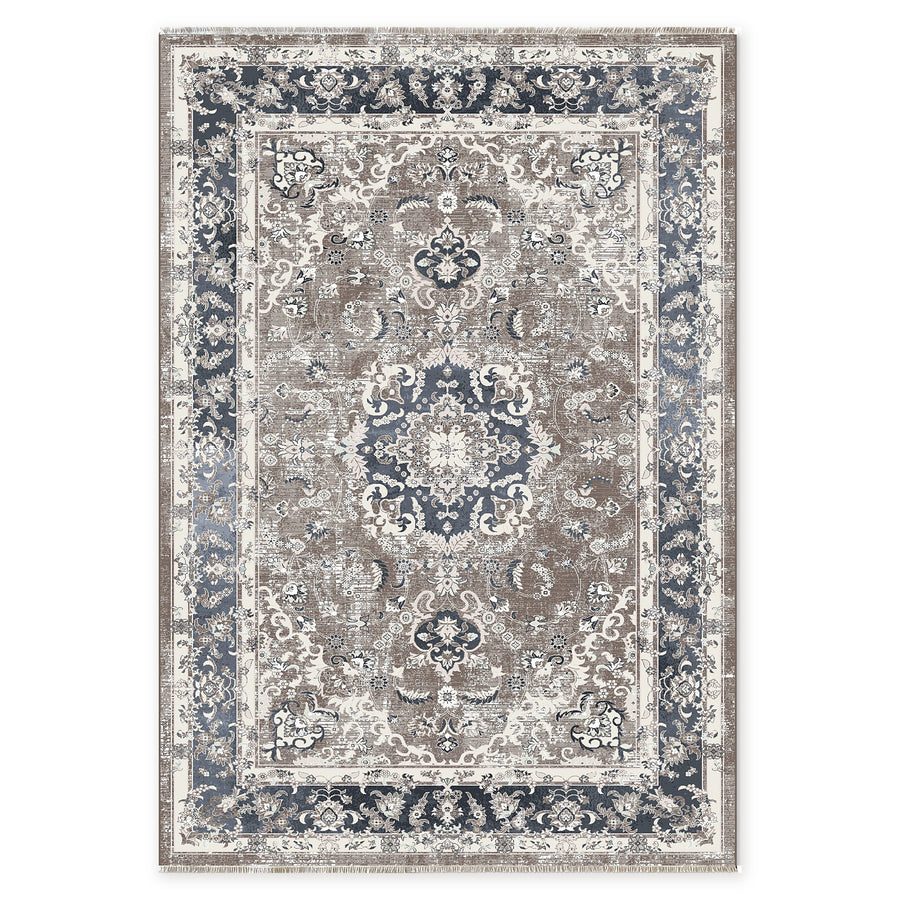 Layered Lattice Off White Traditional Washable Rug