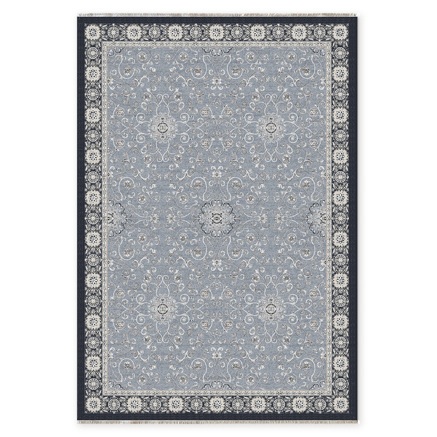 Cool Border Navy Blue Traditional Washable Rug