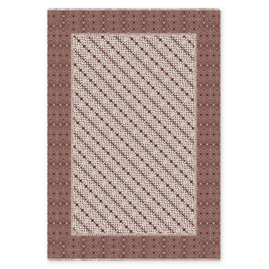 Bold Border Warm Orange Heritage Washable Rug