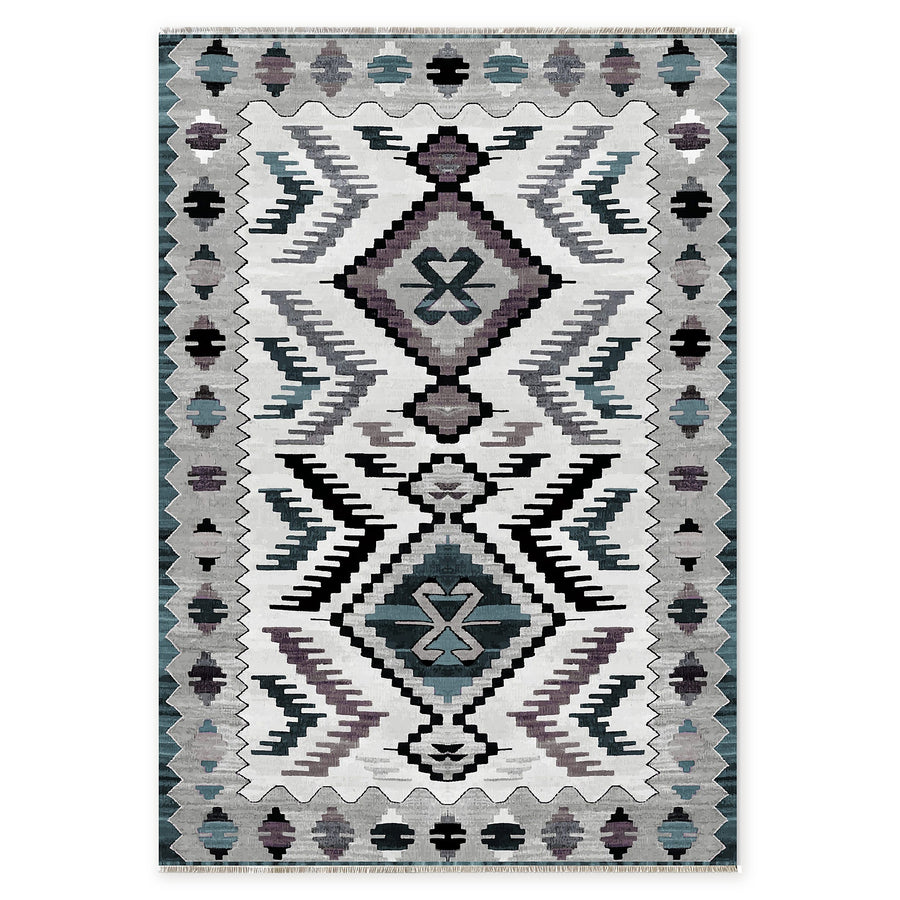 Courtyard Geometry Muted Green Heritage Washable Rug