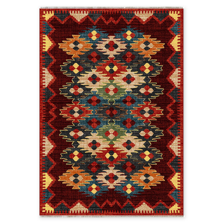 Balanced Geometry Burgundy Heritage Washable Rug