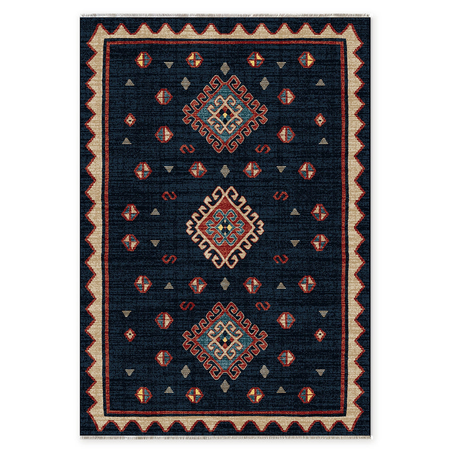 Archive Border Navy Blue Heritage Washable Rug
