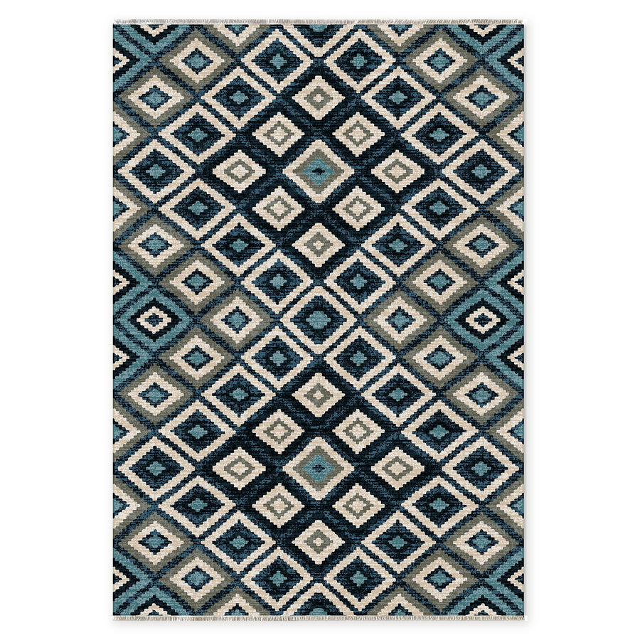 Quiet Heritage Mid Blue Washable Rug