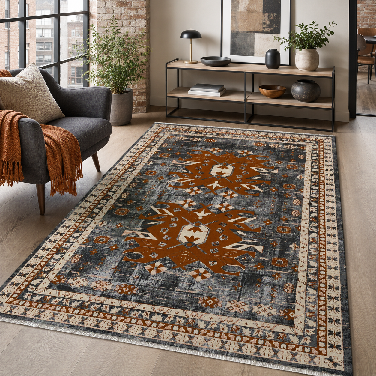 RW7084 washable chenille rug texture and pattern detail