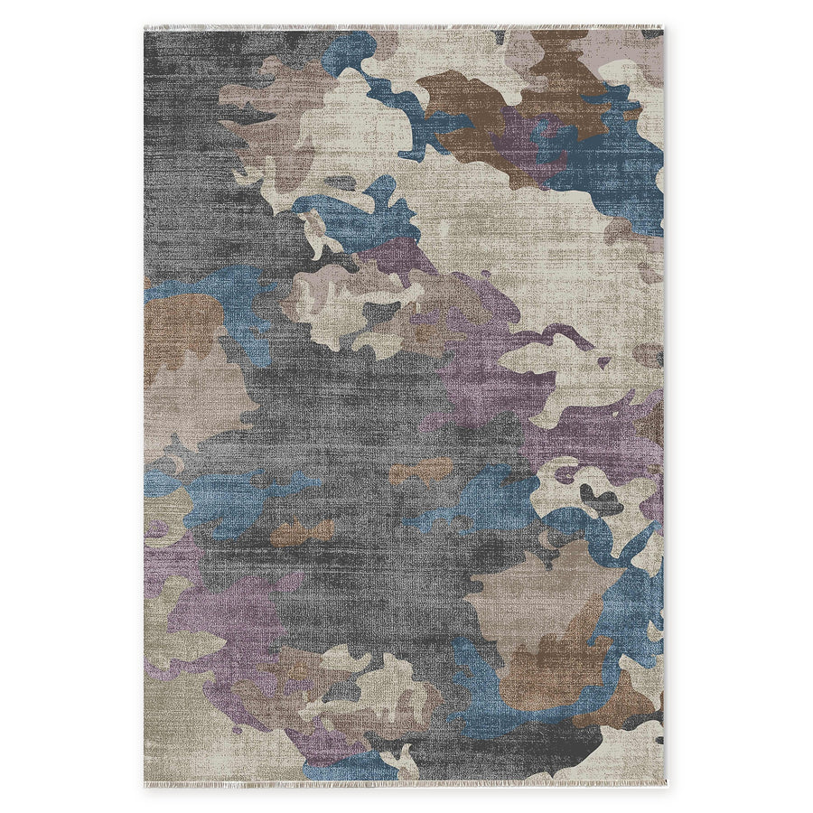 Quiet Linework Slate Grey Modern Washable Rug