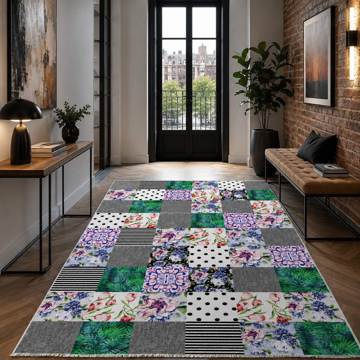 RW7102 washable chenille rug texture and pattern detail