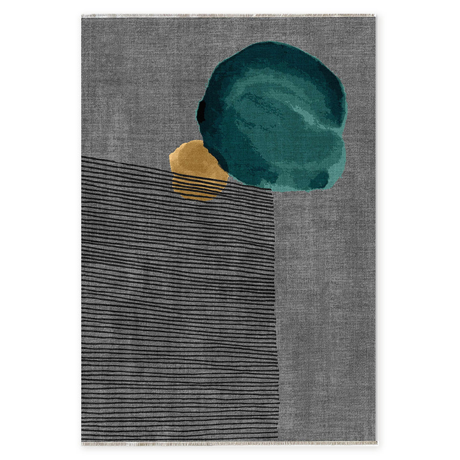 Cool Linework Silver Grey Modern Washable Rug