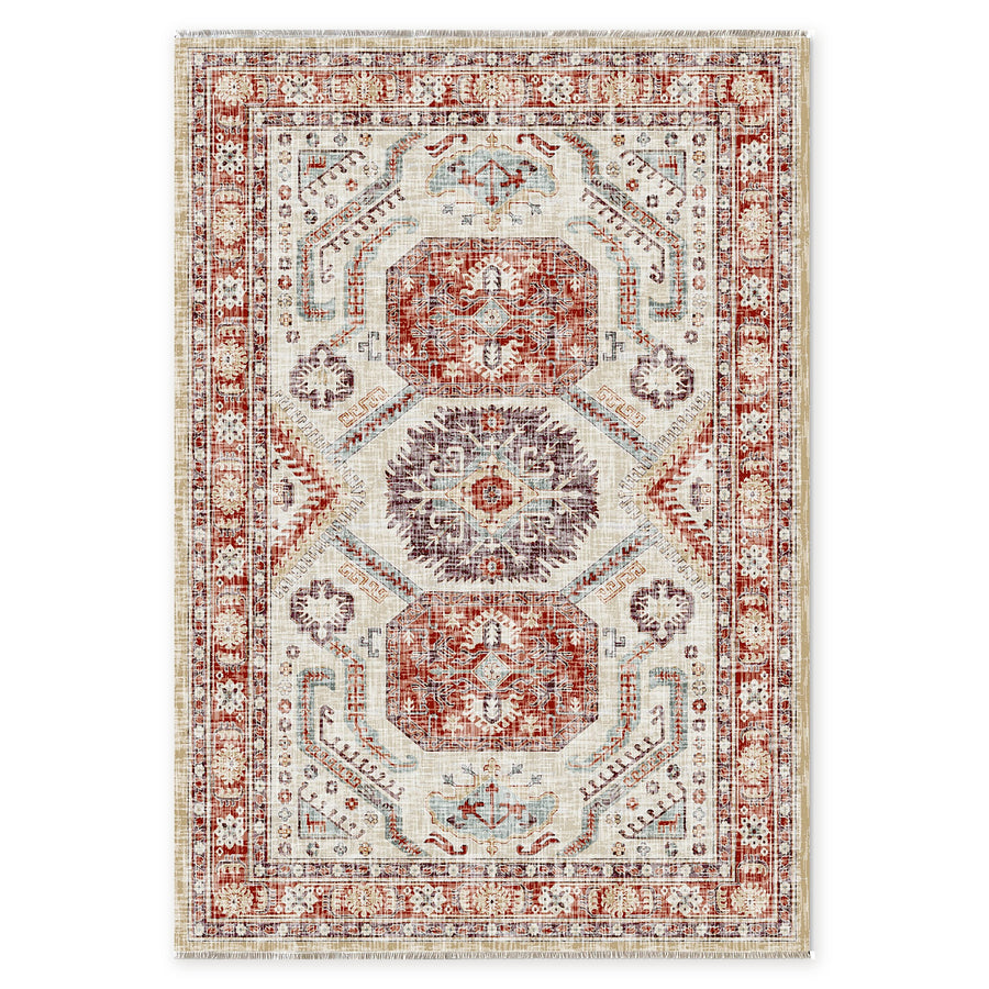 Subtle Medallion Warm Taupe Traditional Washable Rug
