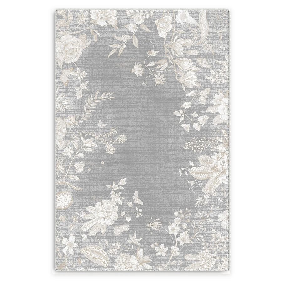 Curated Medallion Grey Traditional Washable Rug