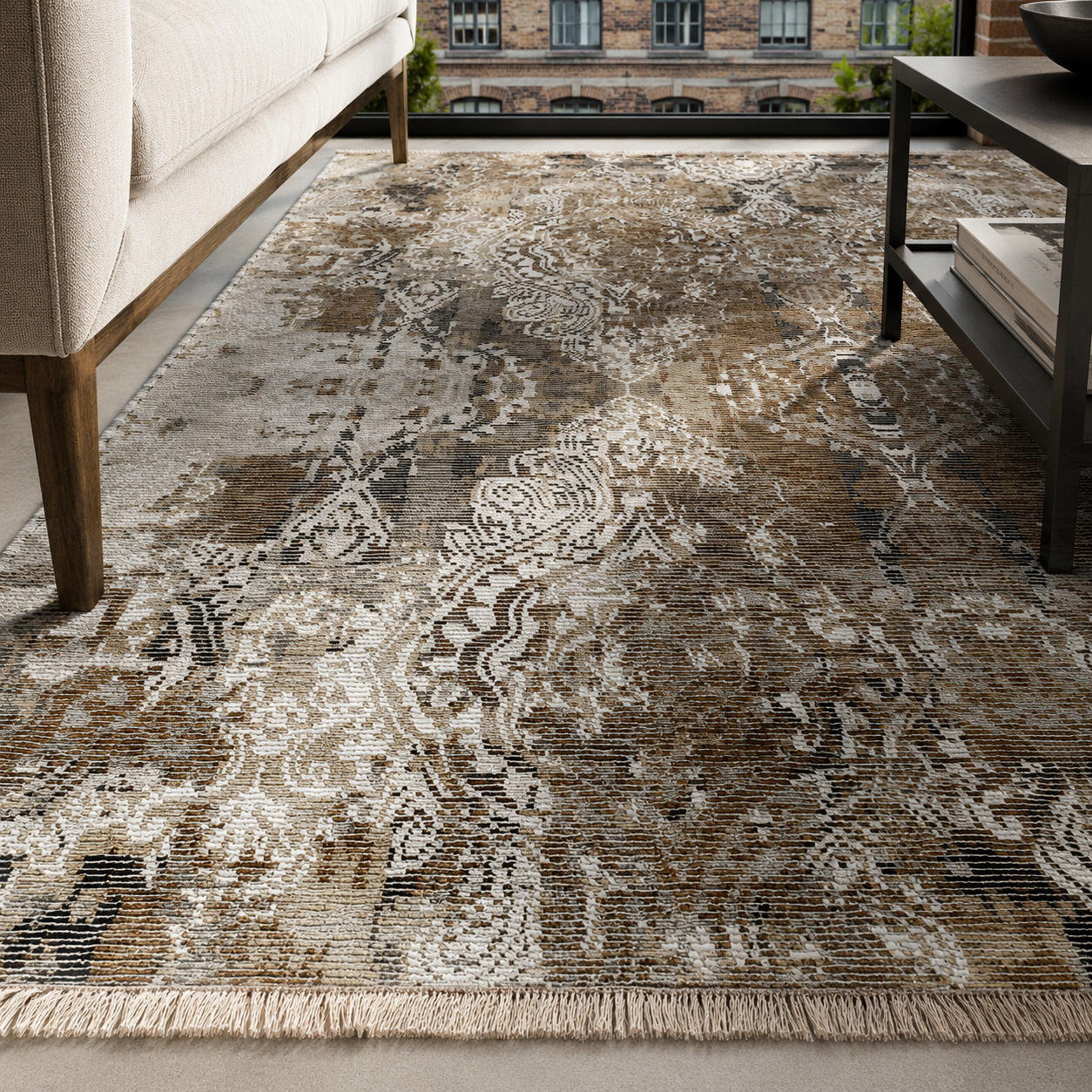 RW7132 washable chenille rug texture and pattern detail