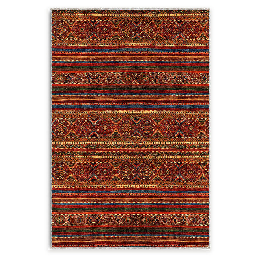 Bold Border Deep Red Heritage Washable Rug