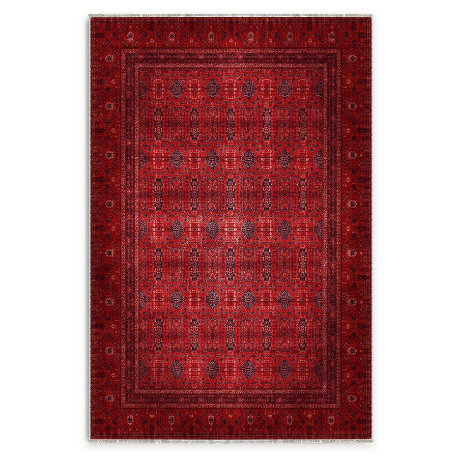 Talish Burgunderfarbener, waschbarer Stammes-Teppich