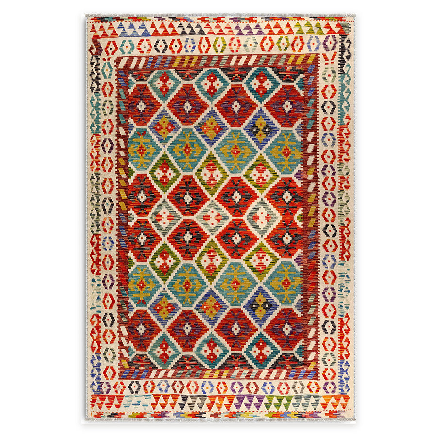 Contemporary Geometry Crimson Red Heritage Washable Rug
