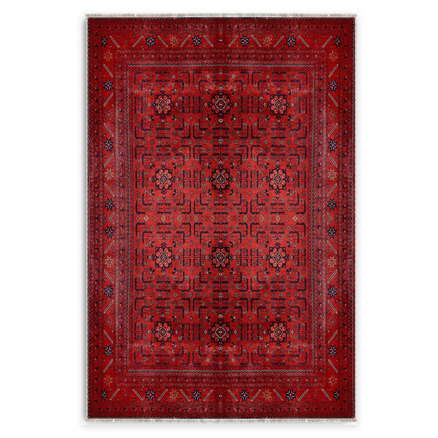 Eastward Border Deep Red Heritage Washable Rug