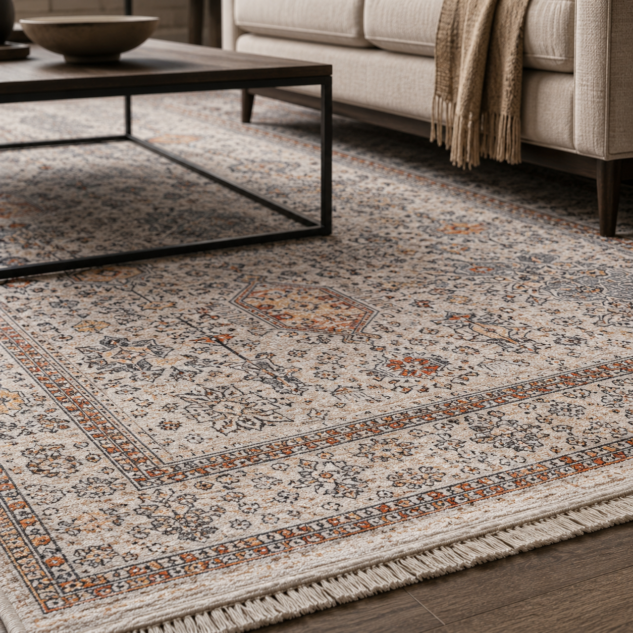 RW7144 washable chenille rug texture and pattern detail
