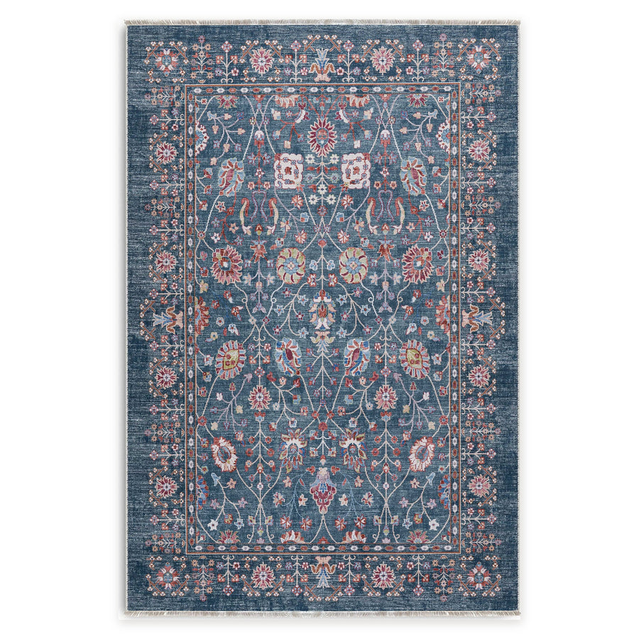 Weathered Medallion Indigo Blue Heritage Washable Rug