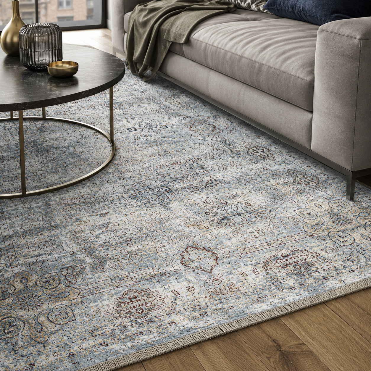 RW7167 washable chenille rug texture and pattern detail