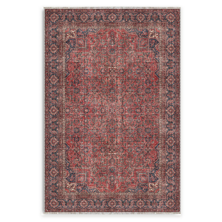 Contemporary Geometry Burnt Red Heritage Washable Rug