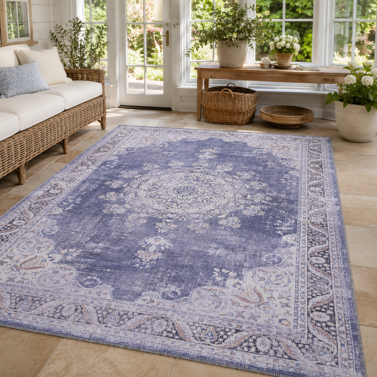 RWDV1007 washable chenille area rug, room scene
