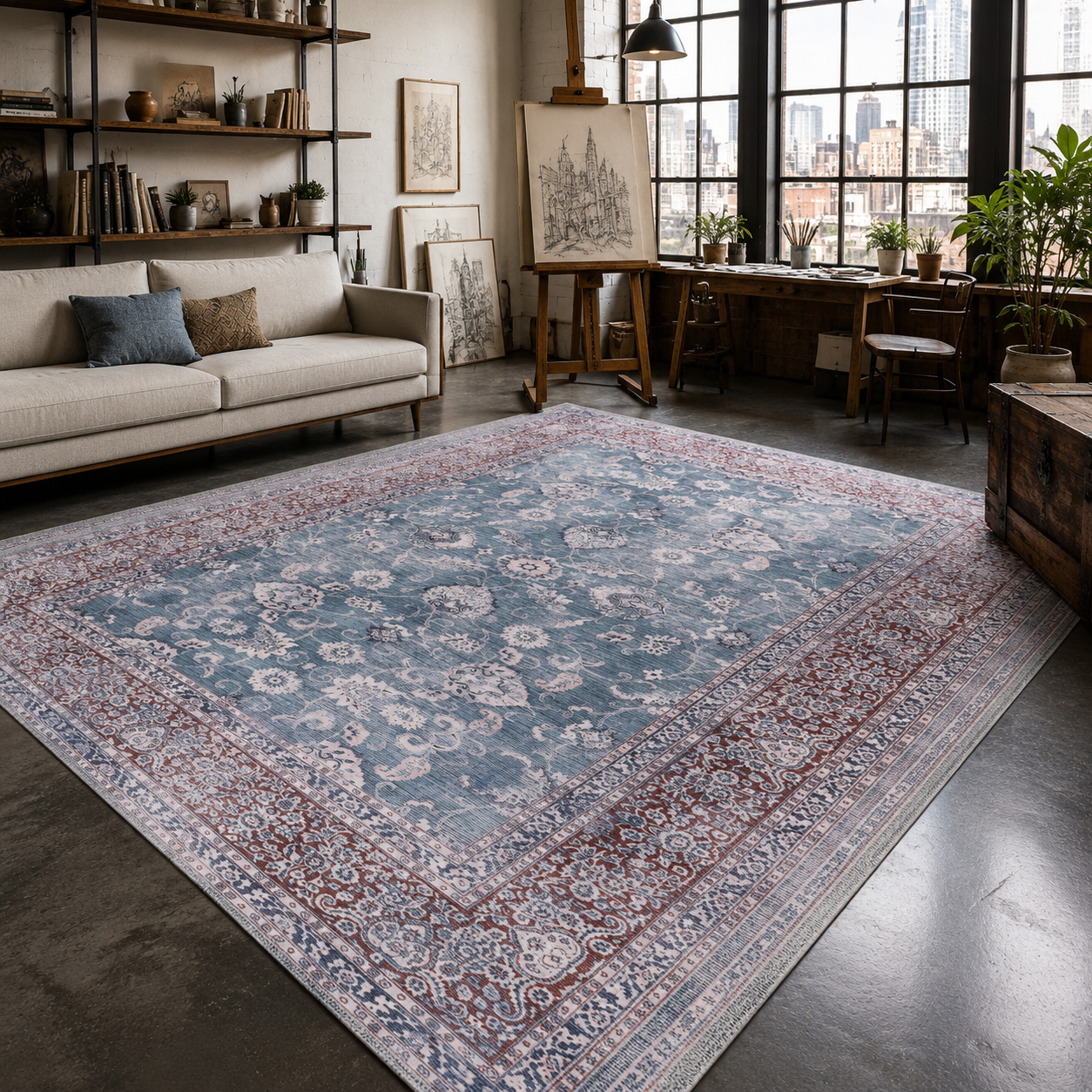 RWDV1009 washable chenille area rug, room scene