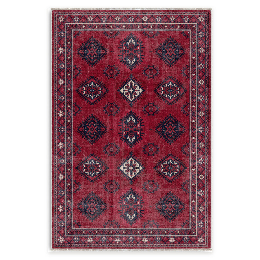 Gendje Rostrot Tribal Waschbarer Teppich