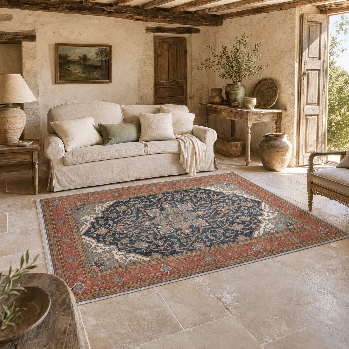 RWK3041 washable chenille area rug, room scene