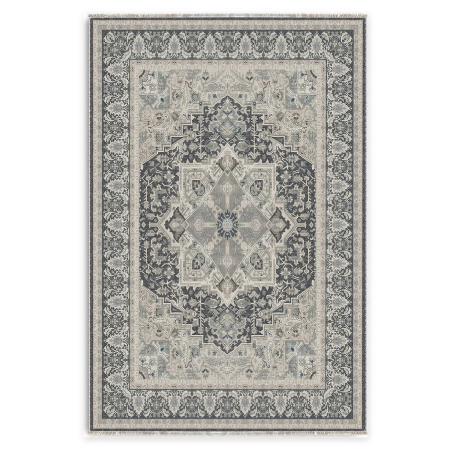 Curated Medallion Silver Grey Traditional Washable Rug