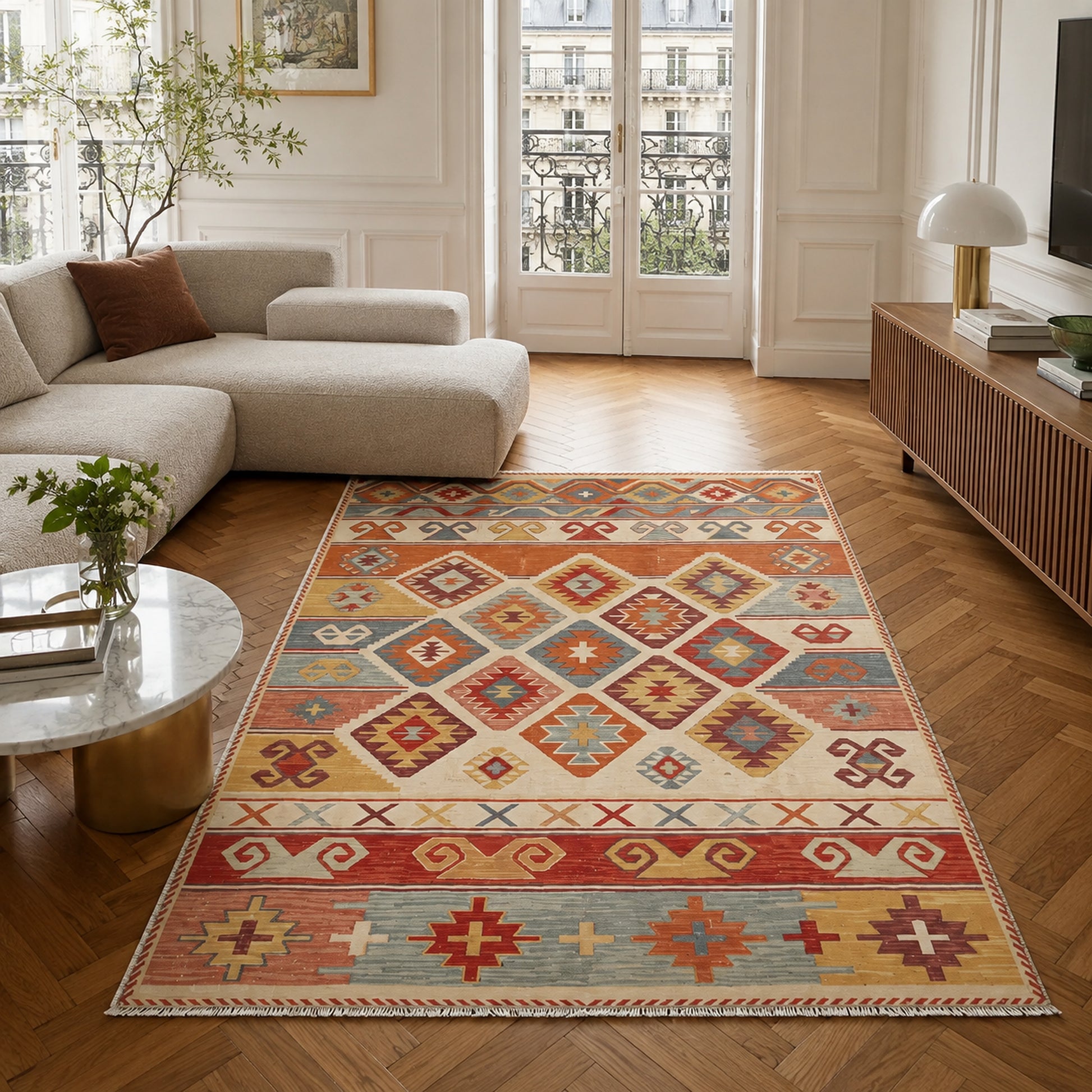 RWK3052 washable chenille area rug in a modern living room